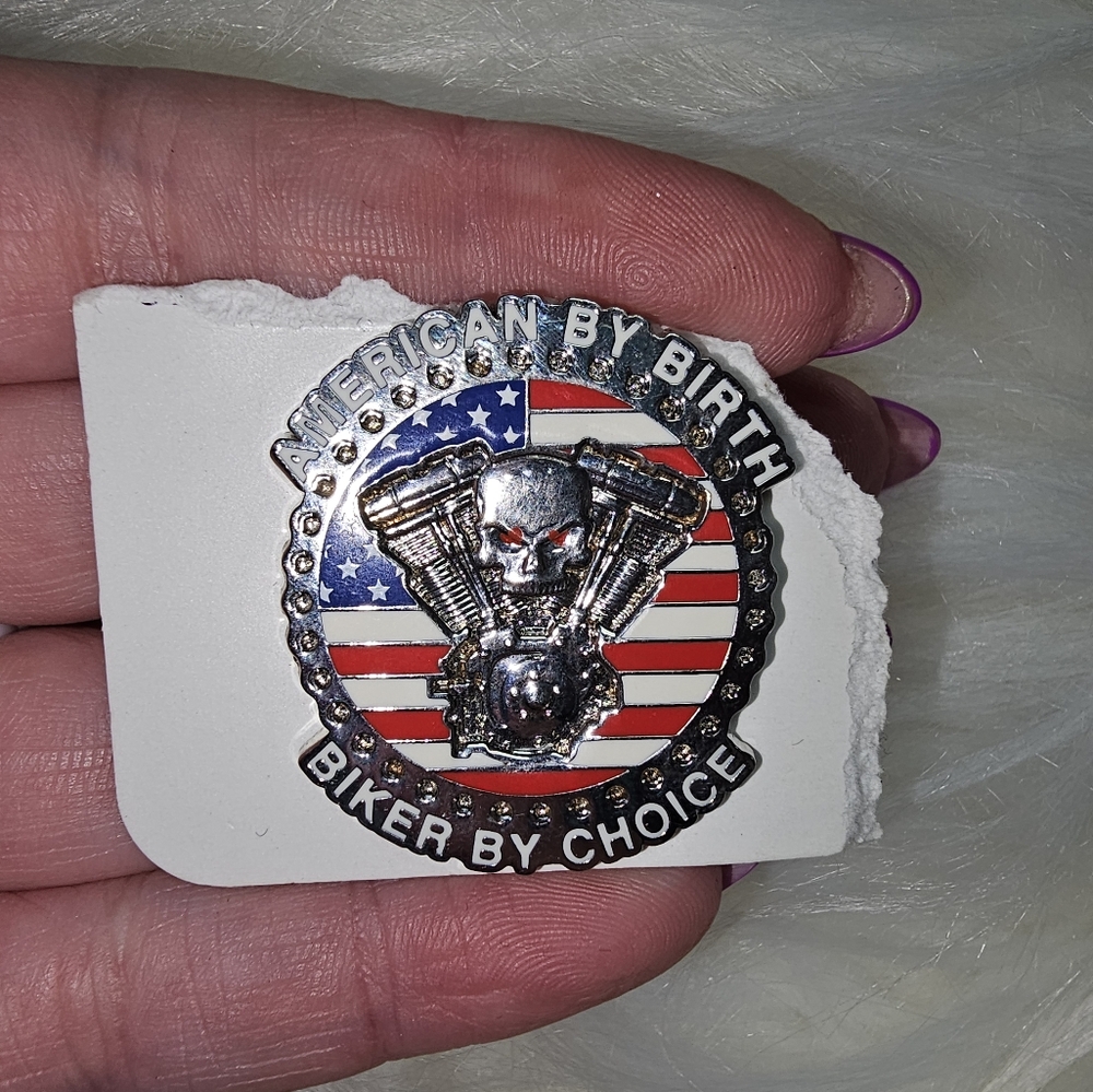 American‎ Biker Badge with Skull Design Brooch